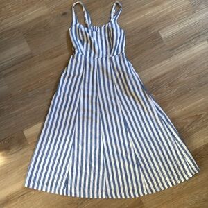 Old Navy midi Dress light blue stripe Linen blend with pockets